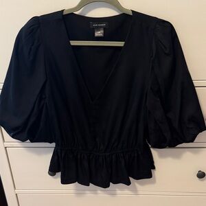 Club Monaco Black Puff Sleeve peplum Blouse